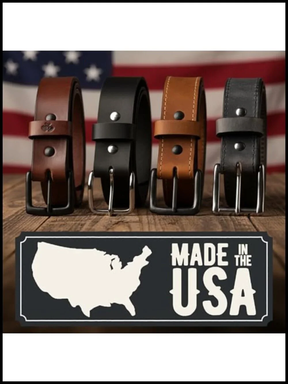 American Made Full Grain Leather Belt for Men - Handmade Casual Dress Belt